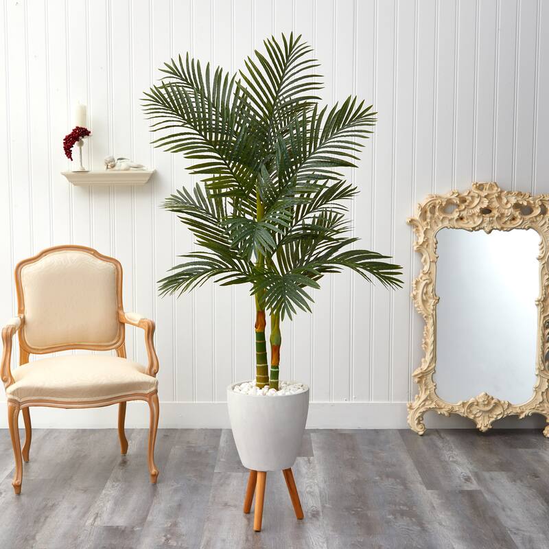 5.5' Golden Cane Artificial Palm Tree in White Planter - 13"