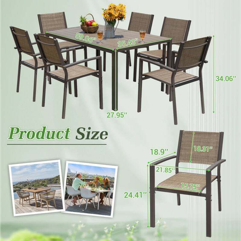 Furniwell 7 Pieces Patio Dining Set Outdoor Furniture Set with Rectangular Table