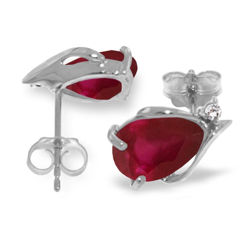 14K Solid Gold Studs Gemstone Earrings Natural Diamond & Ruby