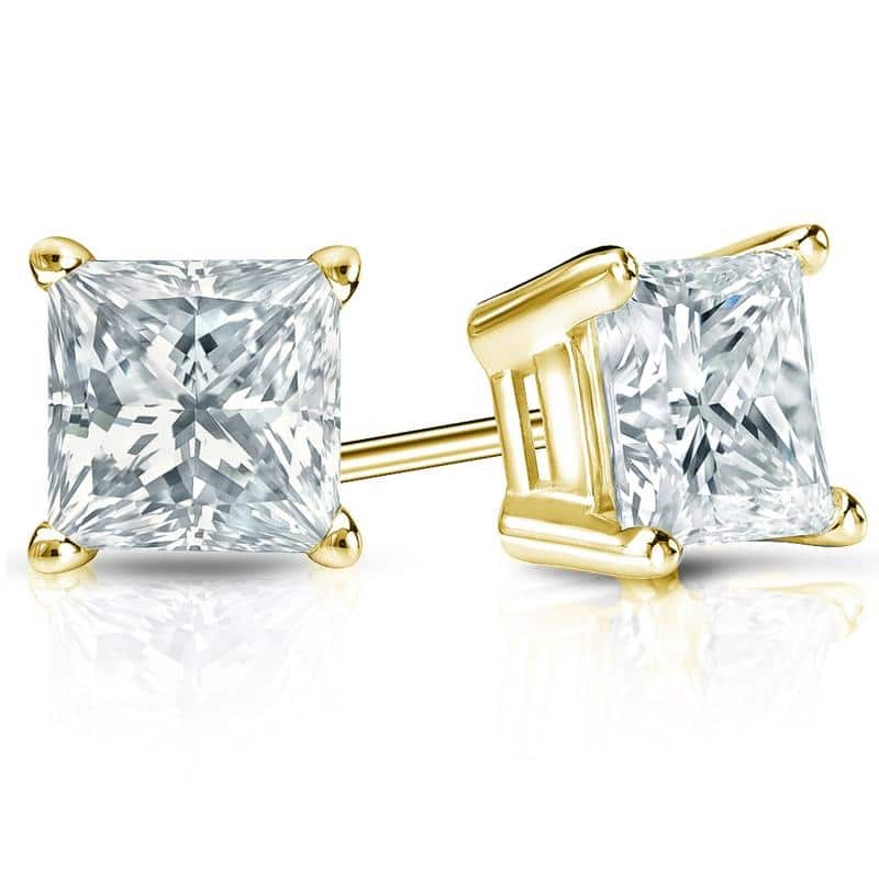 Auriya 18-karat Gold Lab Grown 3.00 carat TDW Princess Diamond Stud Earrings 4-Prong Basket Push-back