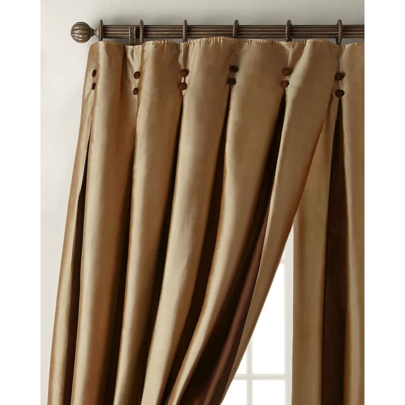 Bernice Chocolate Gold/Ivory Silk Inverted Pleat 108 Inch Curtain Drapery Panel