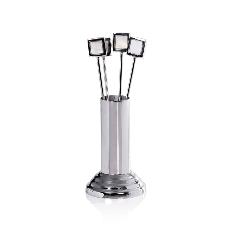 Spiga 4-Piece Set Cocktail Picks with Stand - Nickel