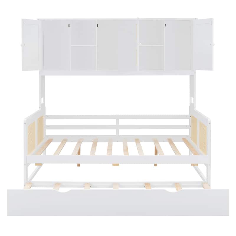 Full Size Wood Storage Daybed with All-in-One Cabinet and 2 Drawers