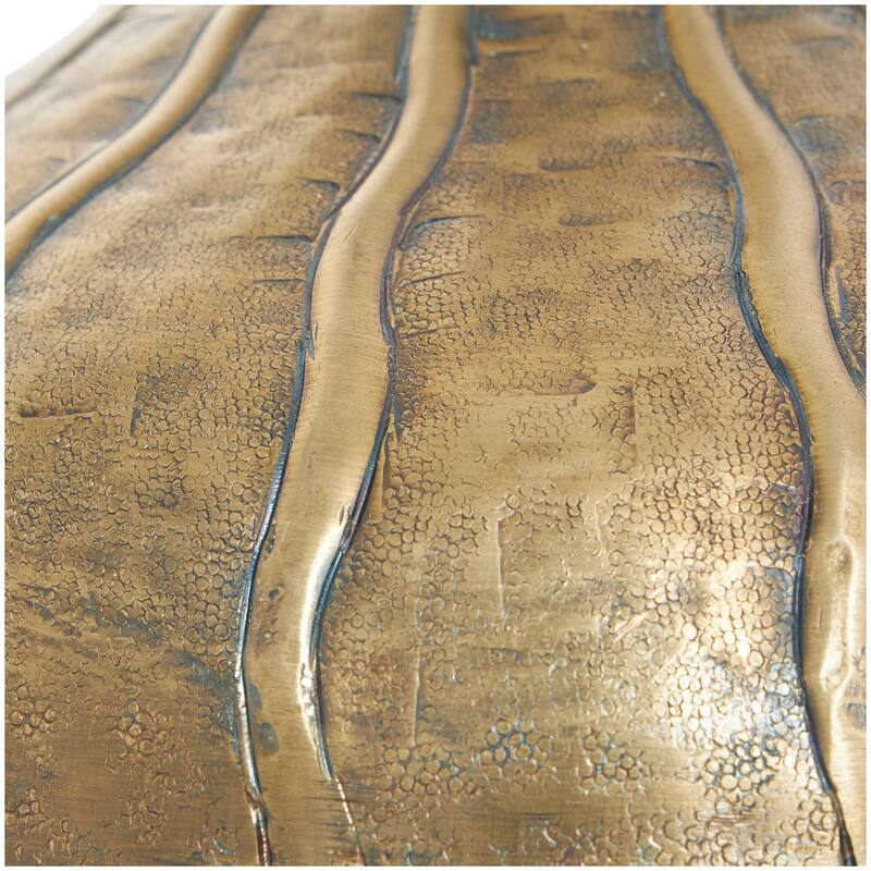 Brass Metal Wide Snakeskin Inspired Decorative Vase with Dimensional Wavy Accents