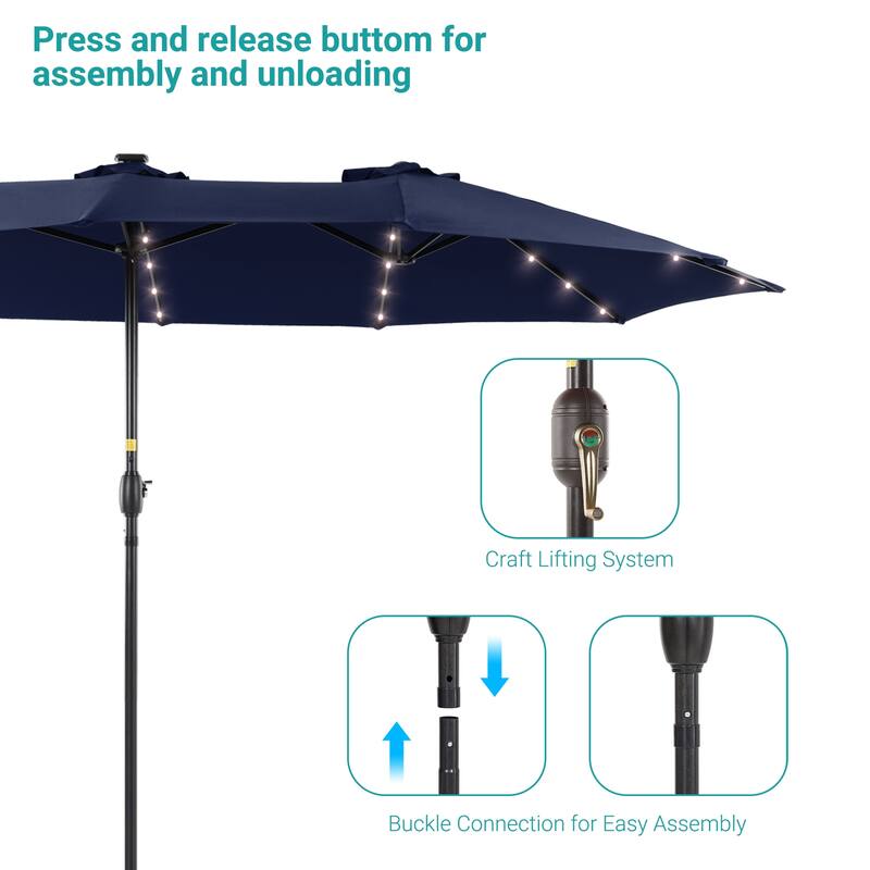 BONOSUKI 15x9ft LED Double-Sided Patio Umbrella Aluminum Large Canopy