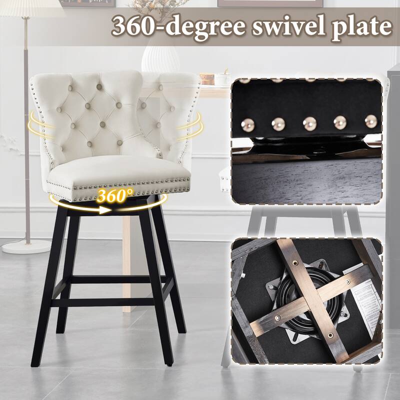 26"/30" Velvet Upholstered Swivel Counter or Bar Height Stools, Set of 4