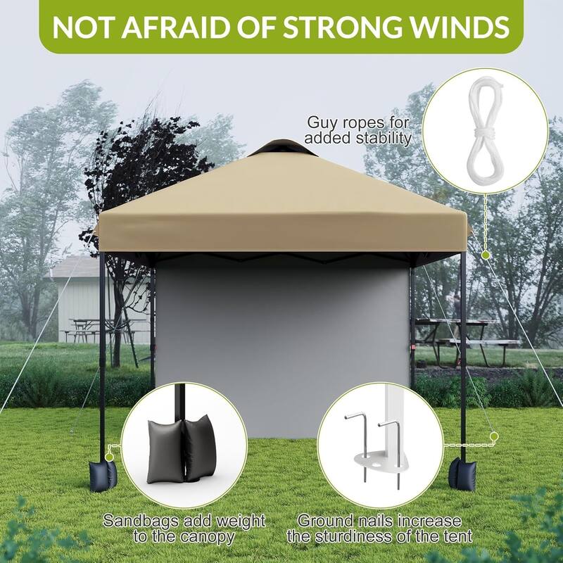10x10ft Portable Instant Pop Up Canopy Tent with 1 Sidewall for Parties, Camping, Beach - N/A