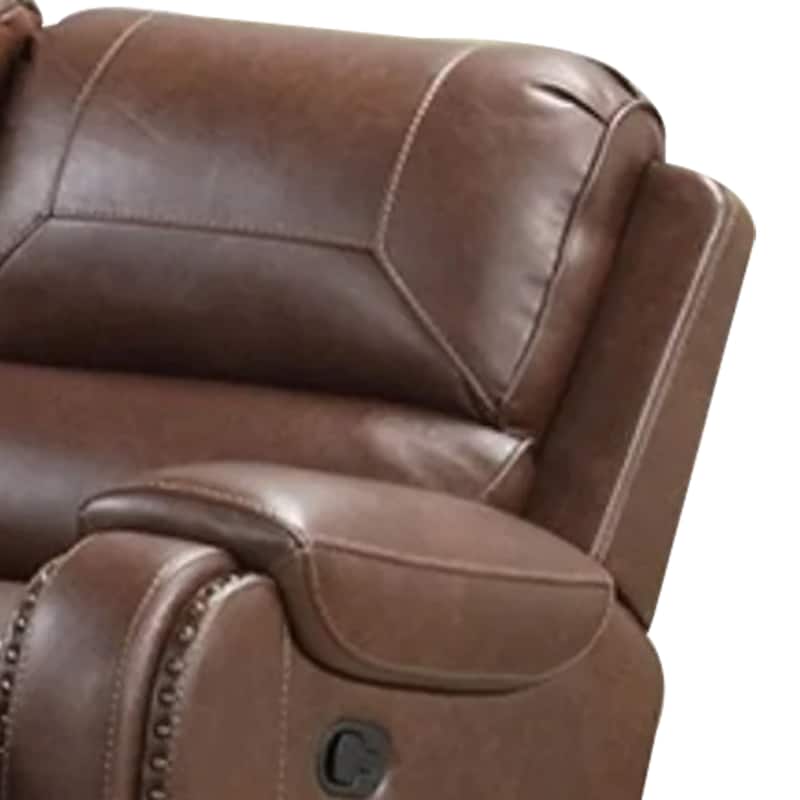 Teli Manual Recliner Loveseat with Console and USB Port, Dark Brown Faux Leather