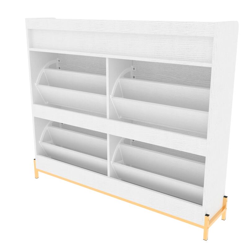 Freestanding Shoe Cabinet with 4 Flip Drawers, Hidden Narrow Shoe Rack with Open Storage, Shoe Storage Cabinet for Entryway