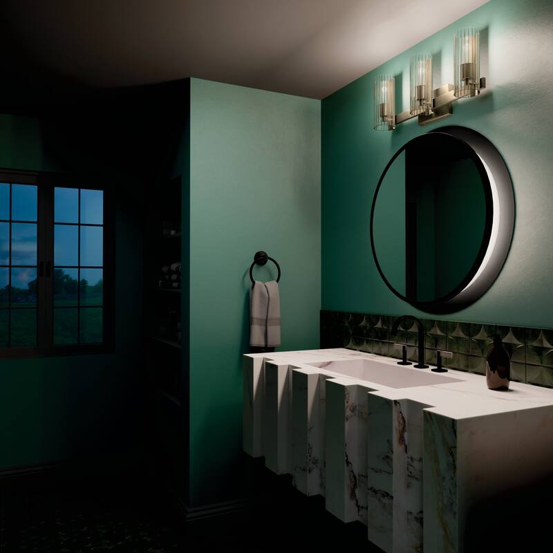 Jemsa 22.75 in. 3-Light Bathroom Vanity Light with Clear Fluted Glass