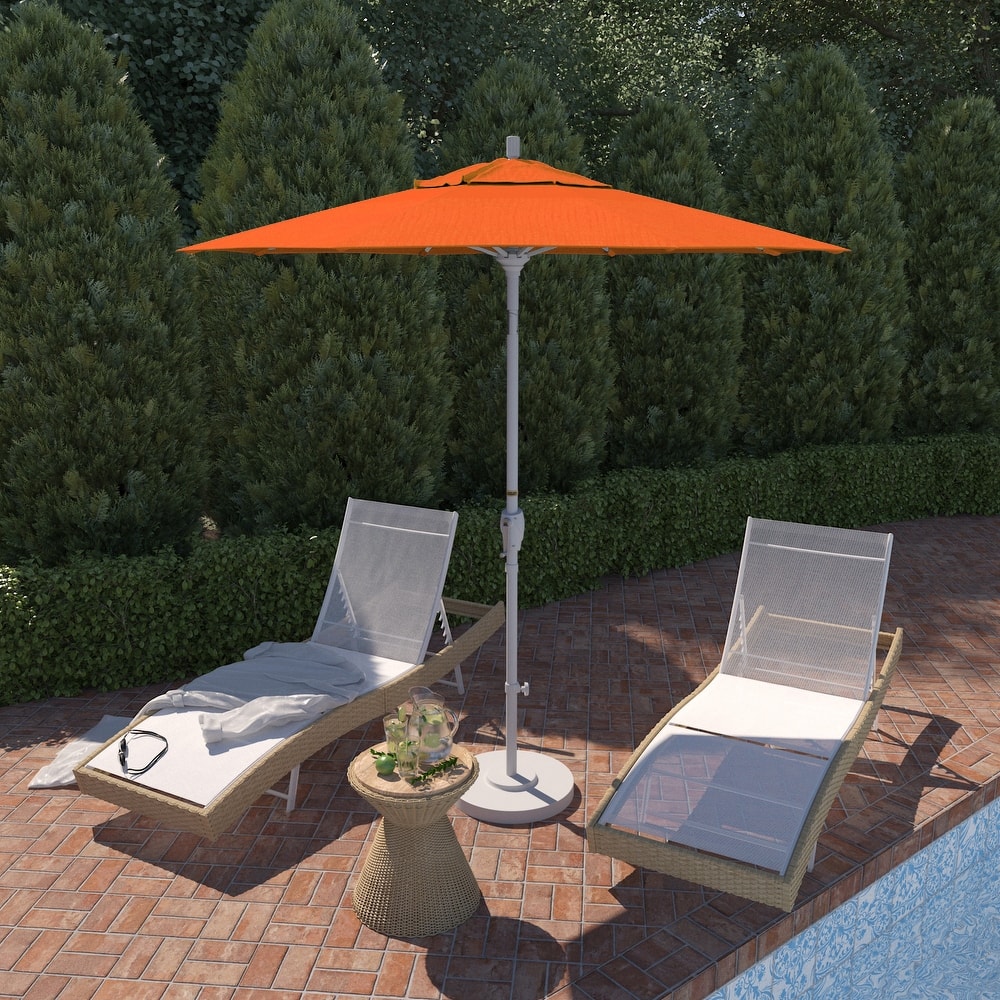 California Umbrella 7.5' Round Crank Lift Push Button Tilt White Aluminum Patio Umbrella Sunbrella