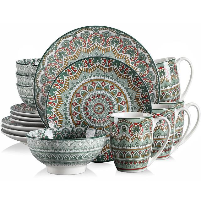 vancasso Mandala Bohemian Porcelain Dinnerware Set (Service for 4) - Emerald - 16 Piece