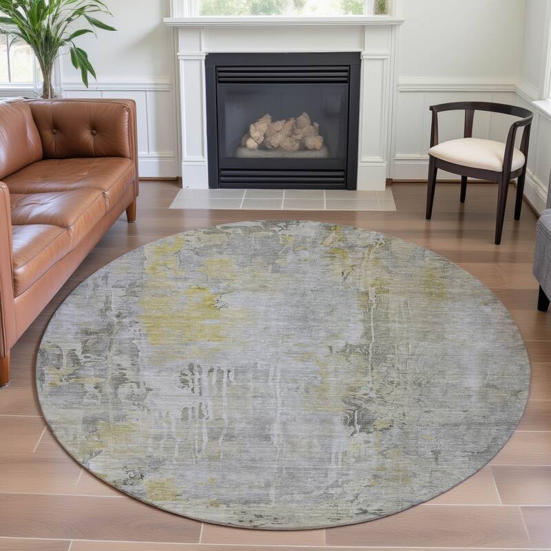 Premium Washable Super Soft Abstract Watercolor Mayfield Rug - Silver - 8' x 8'