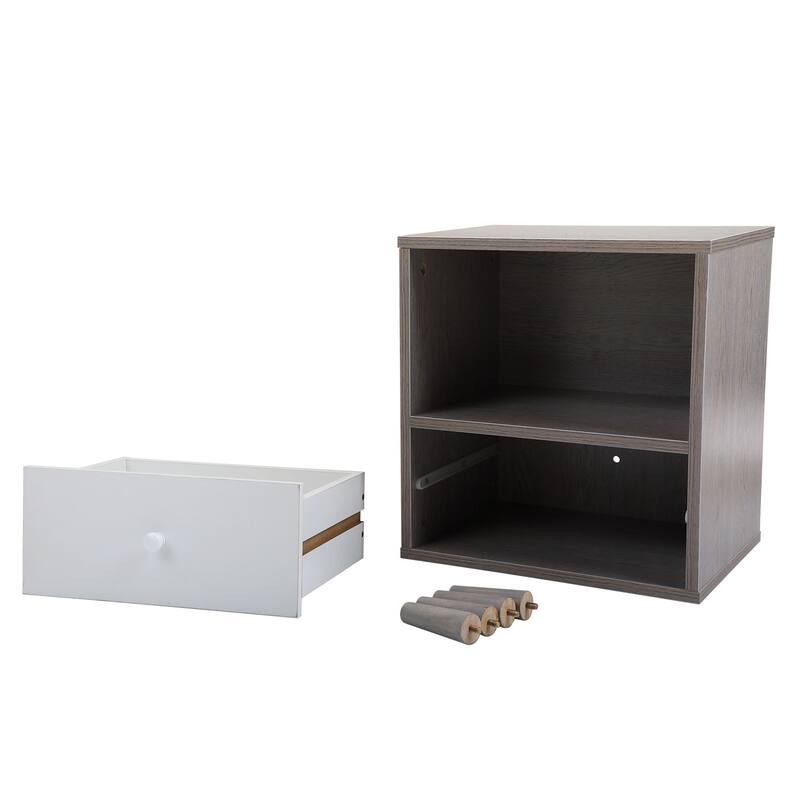 Gray Bedroom Storage Nightstand Shelf 15.7 in. L x 11.9 in. W x 21.3 in. H (Set of 2)