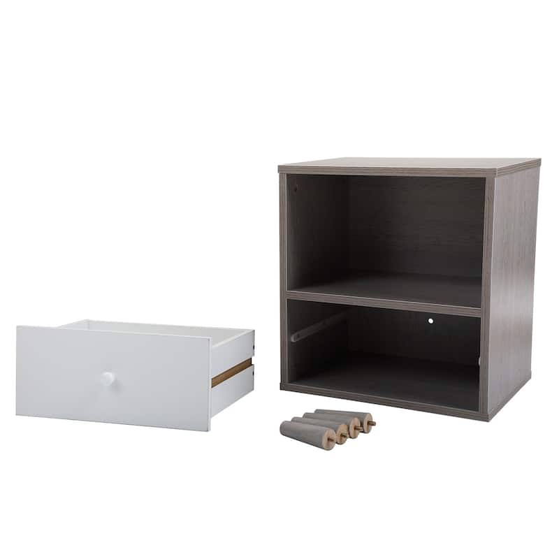 Set of 2 Low Foot Bedside Table with Drawer and Storage Compartment