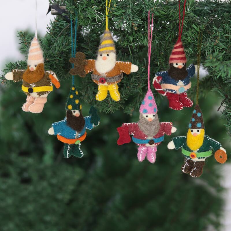 Novica Handmade Glad Tiding Gnomes Wool Ornaments (Set Of 6)