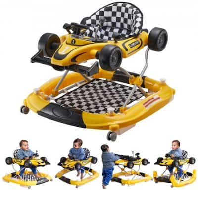 4-in-1 Baby Walker, Foldable Baby Activity Center on Wheels, Adjustable Height, Light, Steering Wheel, Toy Car