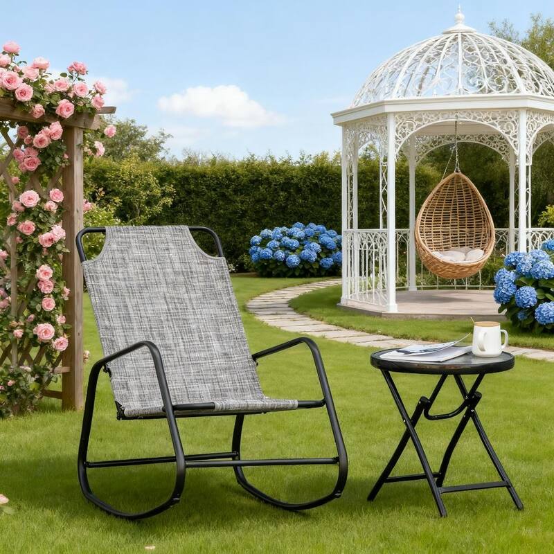 GDFStudio - Harrison Relaxed Rocking Lounge Chair for Garden, Patio - Rocking Chair - Brown,Gray - Rocking Chair