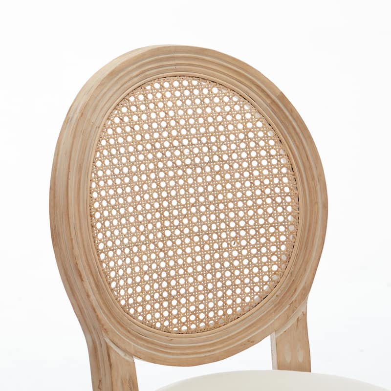 Solid Wood Bar Stools Set of 2, Counter Height Upholstered Bar Stools, Kitchen Bar Stools with Round Rattan Back