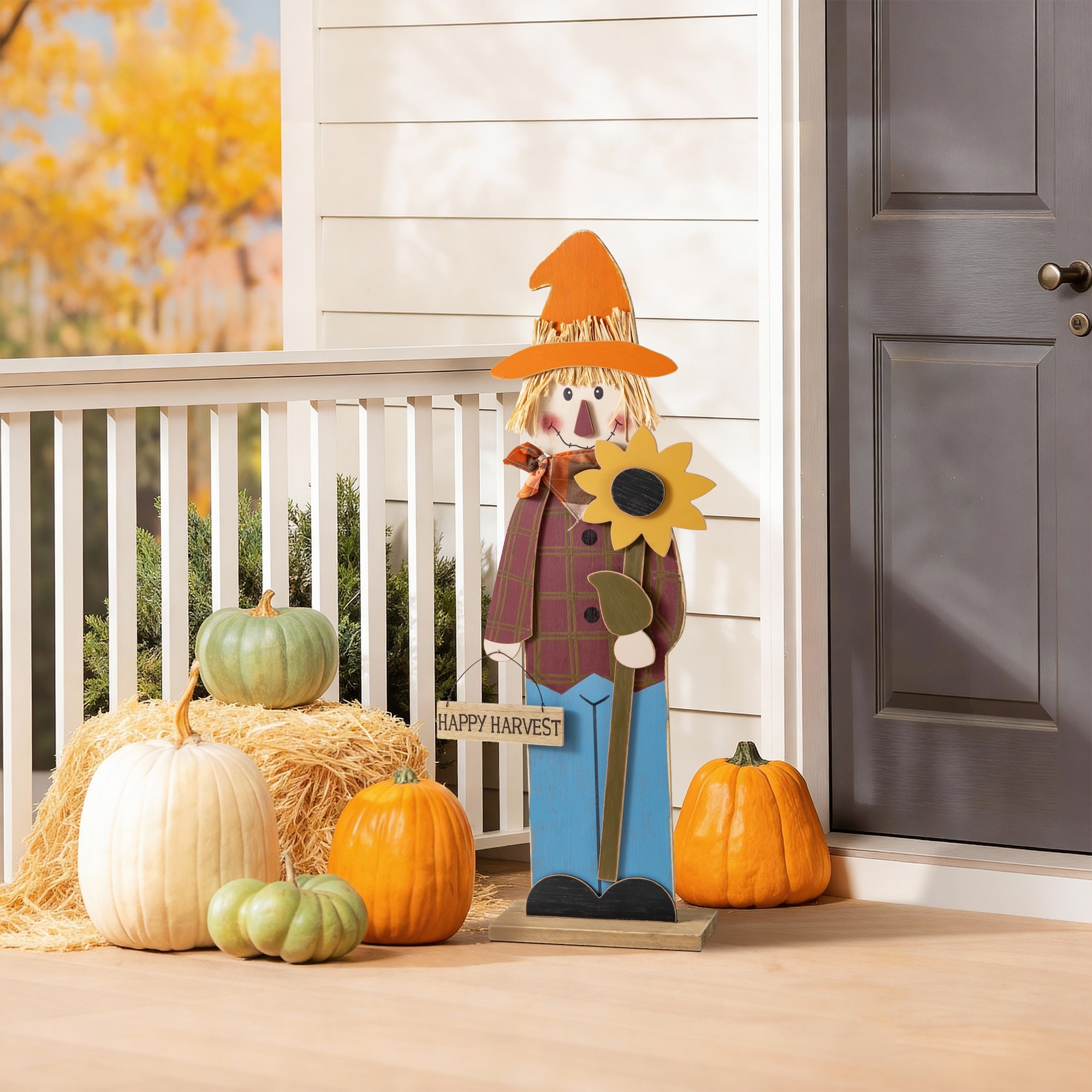 Glitzhome 36"H Fall Solid Wood Scarecrow Porch Decor(KD) - 36''H