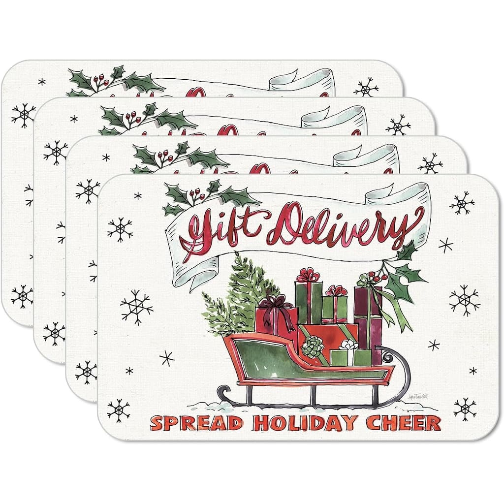 Holiday Delivery 4 Pack Reversible Easy Care Flexible Plastic Placemats Made in The USA BPA Free Easily Wipes Clean