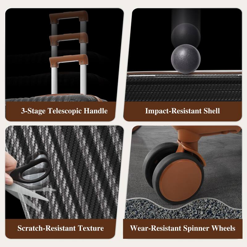 6-Piece Luggage Set, Durable Hardshell ABS Suitcase with Spinner Wheels, TSA Lock, Side Hooks, Lightweight Carry-On