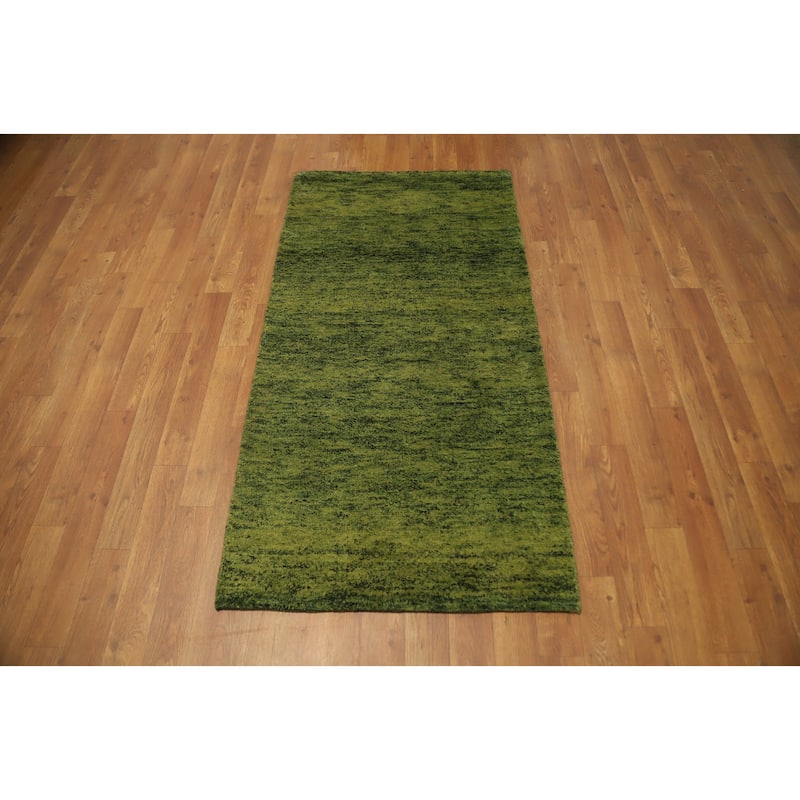 Hand Knotted Oriental 100% Wool Carpet Modern Modern Green Gabbeh Runner Rug - 4' 8'' X 2' 4''
