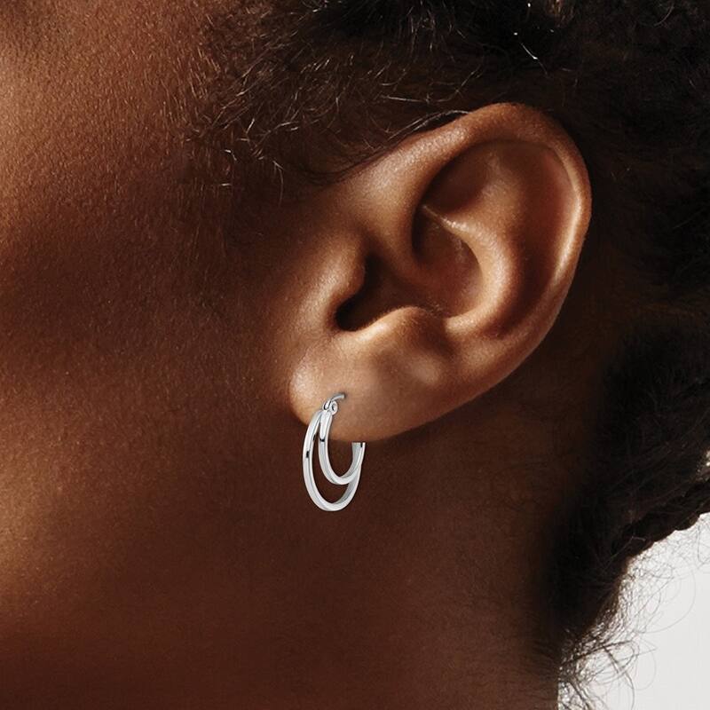 Curata 14k White Gold Polished Hinged 18mm Double Hoop Earrings