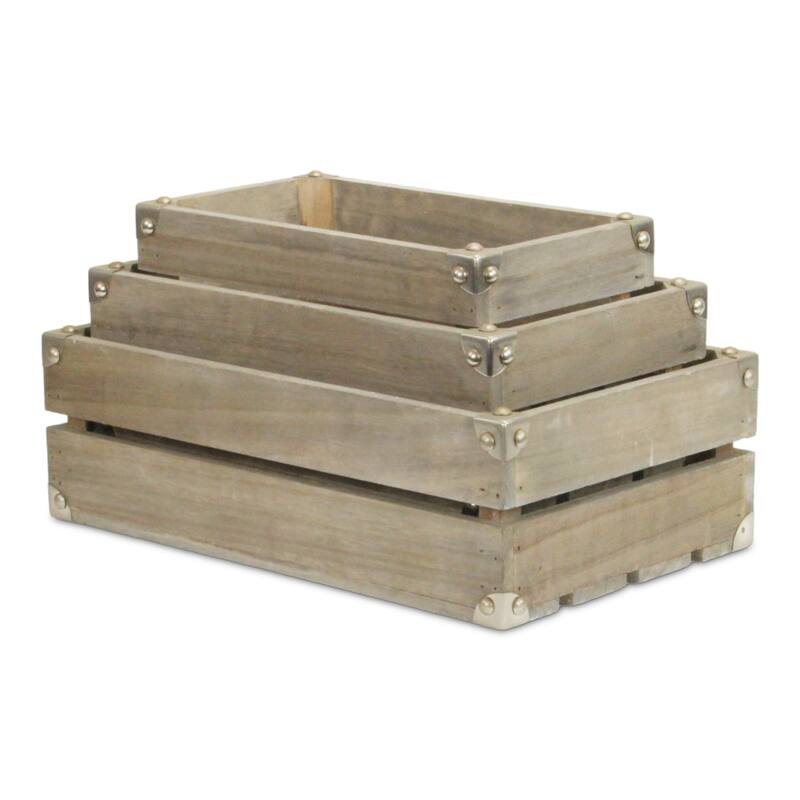 Rustic Farmstead Dark Brown Wooden Studded Crate Set