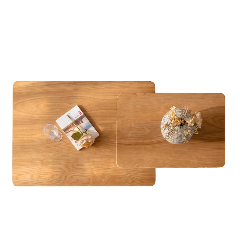 Vintage Fashion Style Square Coffee Table Set with Wood Grain Finish(Set of 2)