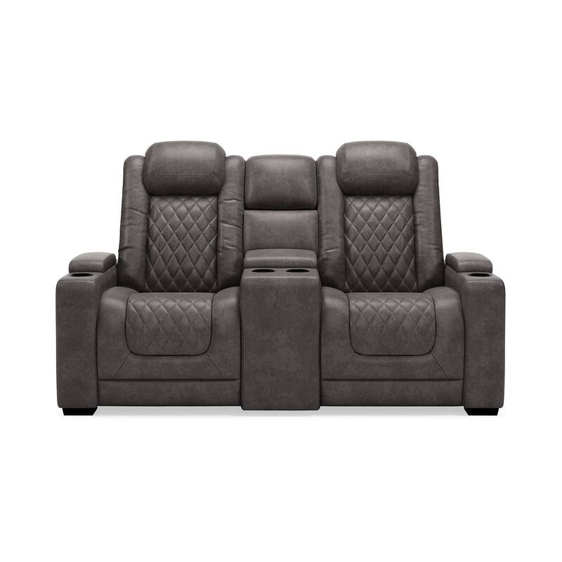Signature Design by Ashley HyllMont Gray Power Reclining Loveseat with Console - 71.75" W x 39" D x 44" H