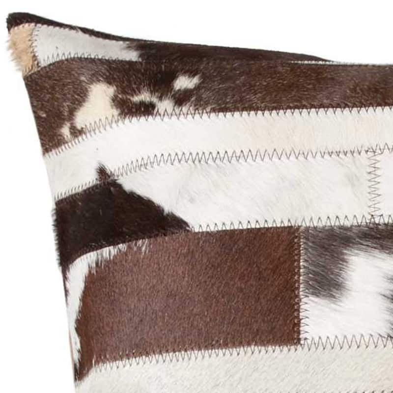 HomeRoots 18" Chocolate And Ivory Striped Cowhide Throw Pillow