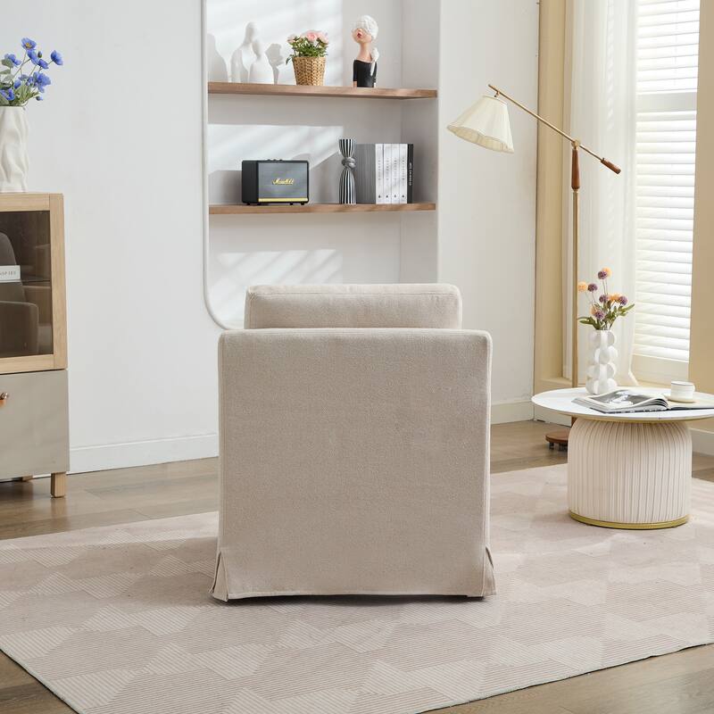 29.92'' Swivel Accent Chair, Upholstered Skirted Swivel Chair with Removable Back Cushion, 360 Degree Comfy Armchair