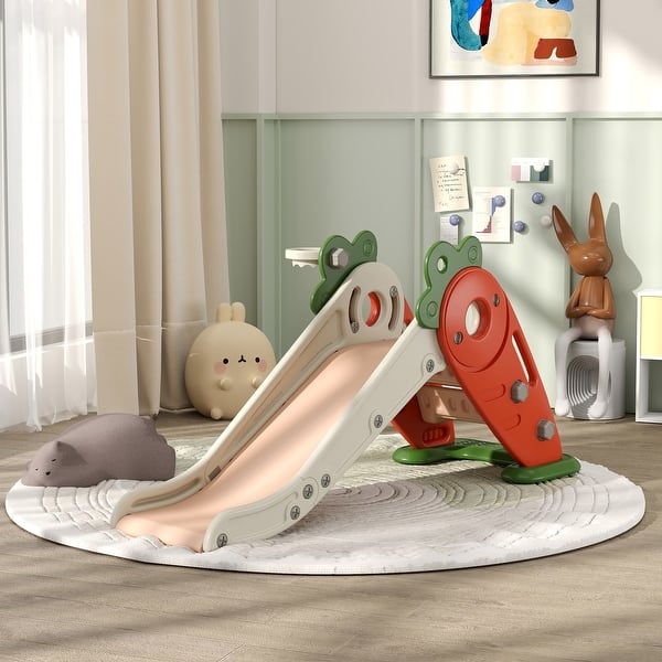 slide 2 of 8, Qaba Toddler Slide, 3 in 1 Indoor Slide for Kids Age 1-3 Years, Foldable Carrot-themed Baby Slide Orange - 2-4 Years
