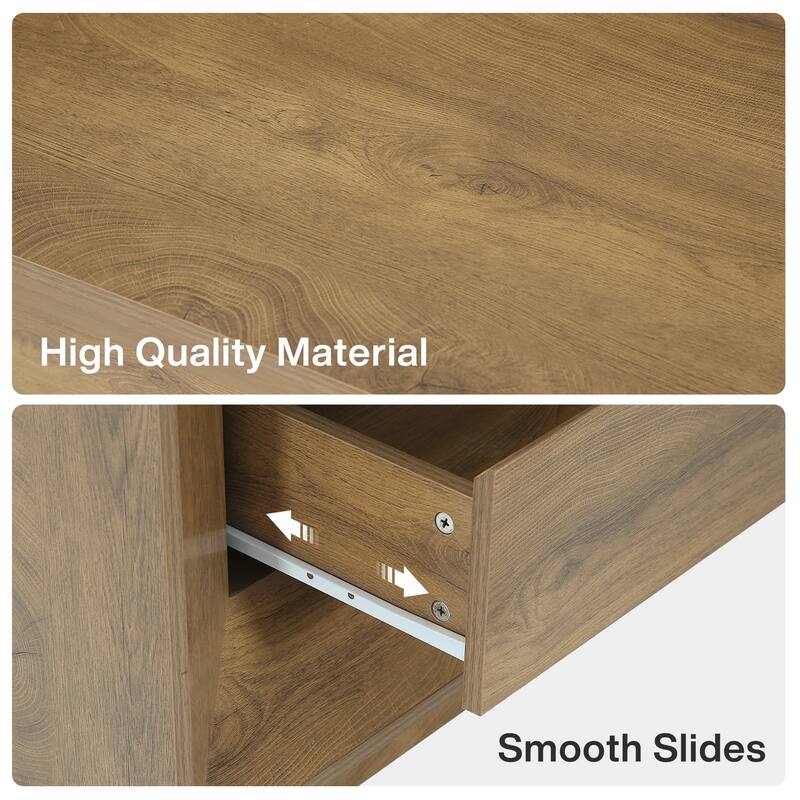 35.4" W Nightstand, Oak Large Night Stand with 2 Drawers