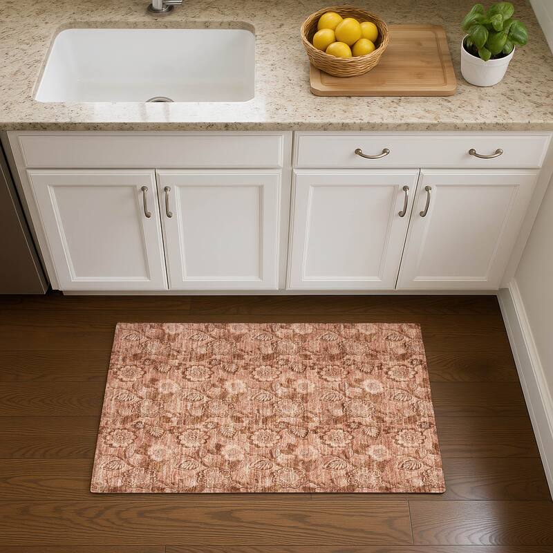 Premium Washable Super Soft Traditional Mayfield Rug - Terracotta - 1'8" x 2'6"