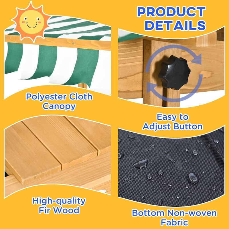 Outsunny Kids Sandbox with Cover, Outdoor Wooden Sandbox with Canopy - 41.75" x 41.75" x 47.75"
