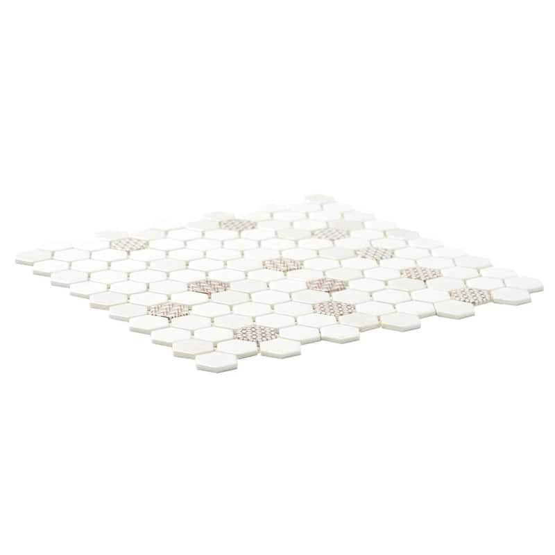 The Tile Life Eterna Hex 1x1 Oro Blanco Satin Glass Mosaic Backsplash & Wall Tile