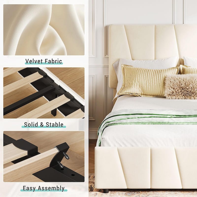 Platform Bed Frame with 4 Storage Drawers and Headboard