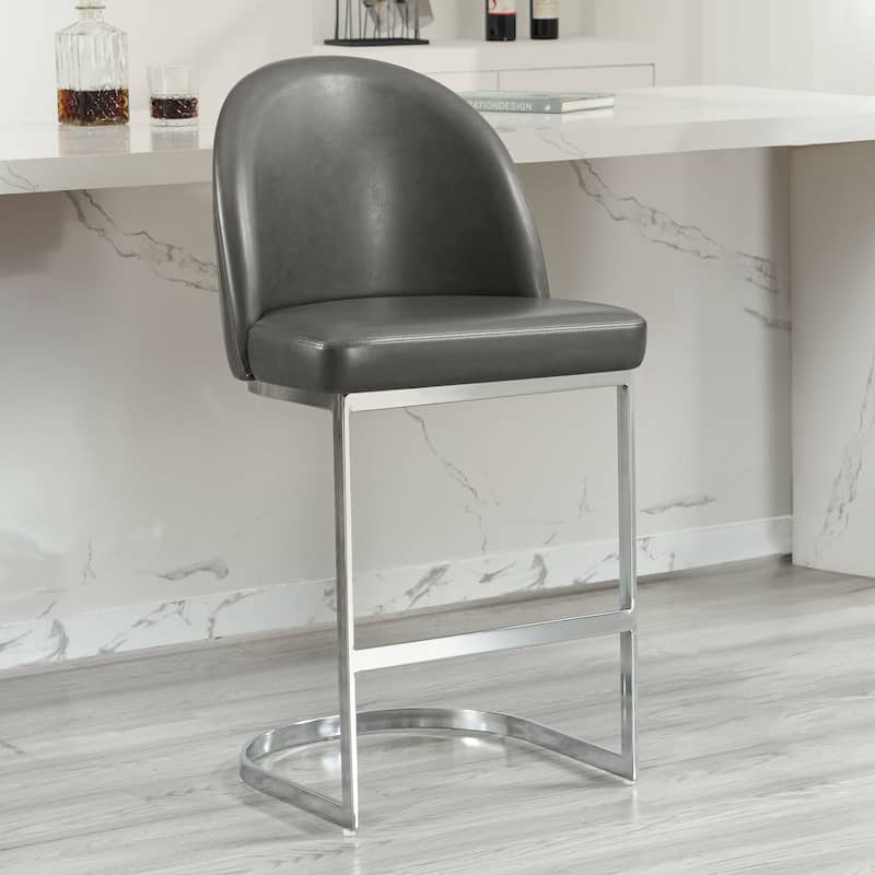 26" Upholstered Counter Stool/ Bar Stools with Metal Legs - 38.8"H x 17.9"W x 20.9"D - Single - Grey