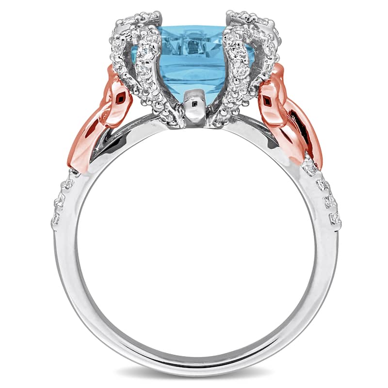 Miadora 6 1/10ct TGW Sky Blue Topaz and White Topaz Cocktail Ring in Two-Tone Silver