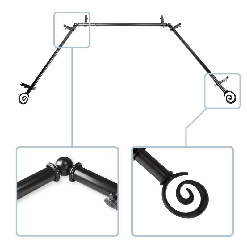 InStyleDesign Radial 13/16" Bay curtain rod 20"-36", 38"-72" - Black