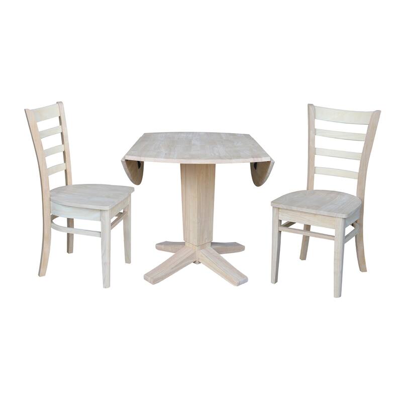 42 in Solid Wood Round Drop Leaf Pedestal Table with Dining Chairs in Unfinished