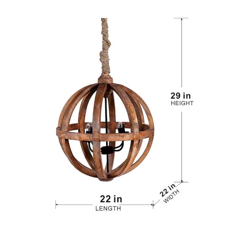 4 - Light Wood Chandelier, Hanging Light Fixture with Adjustable Chain for Kitchen Dining Room Foyer Entryway,Bulb Not Included