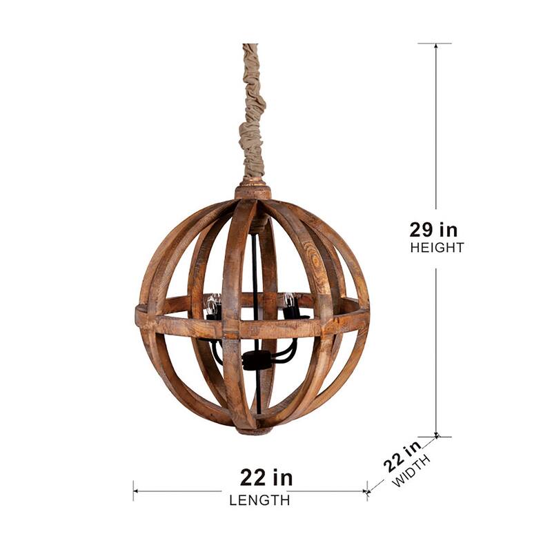 Brown Globe Hanging Ceiling Light, Wood Pendant Chandelier for Living Room Bedroom, Pendant Ceiling Lighting Fixture