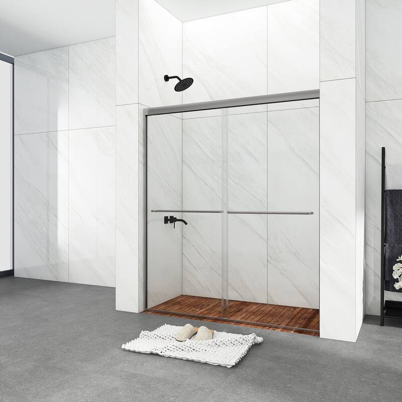 48/54/60 Inch Double Sliding Framed Shower Door with Clear Tempered Glass