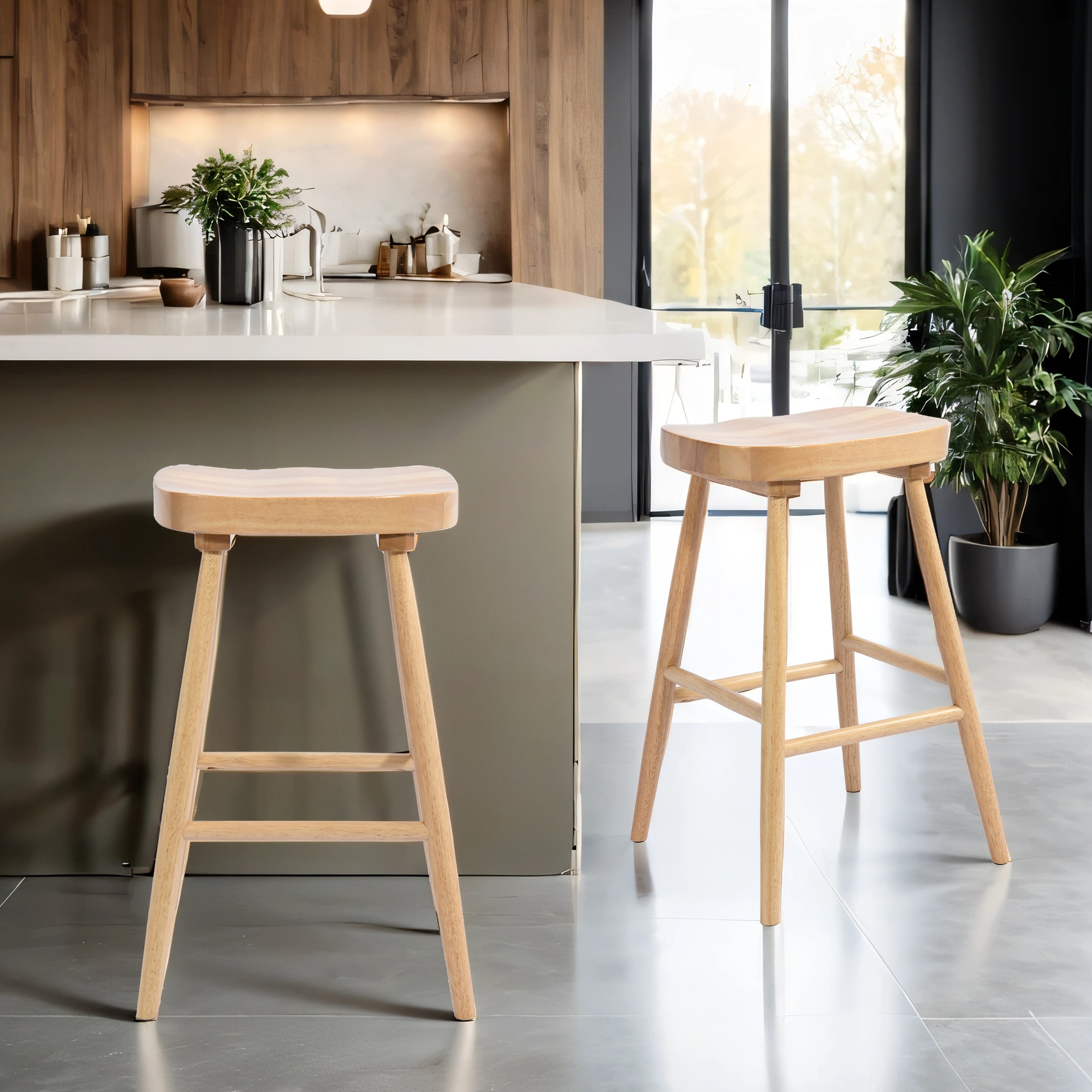 Shaker 26 Height Wooden Counter Stools With Footrest Set of 2 Black