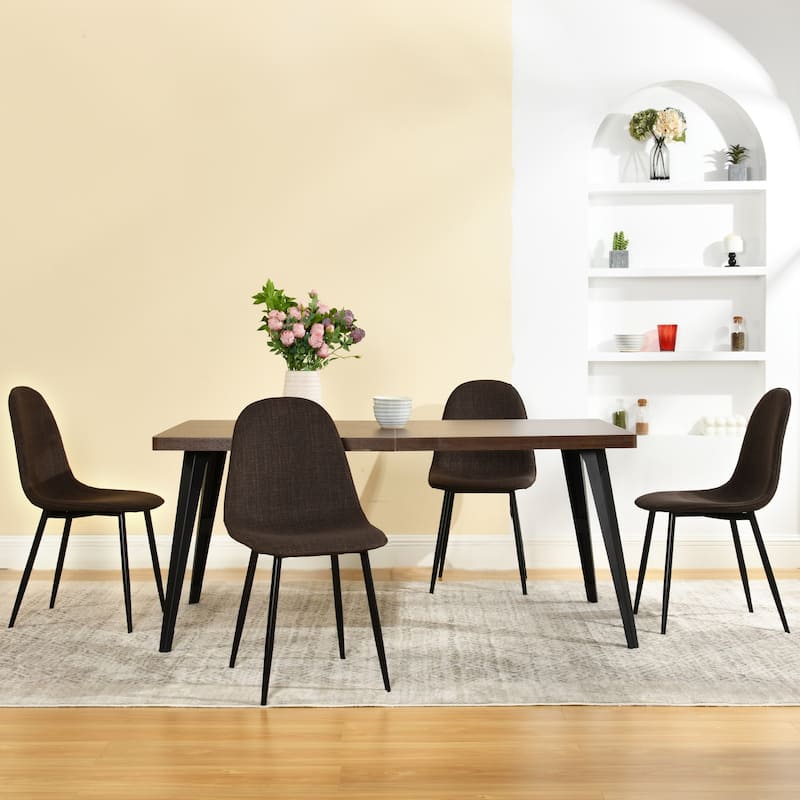 Homy Casa 5-Piece Dining Room Set with Modern Brown Table and 4 Upholstered Side Chairs - Brown