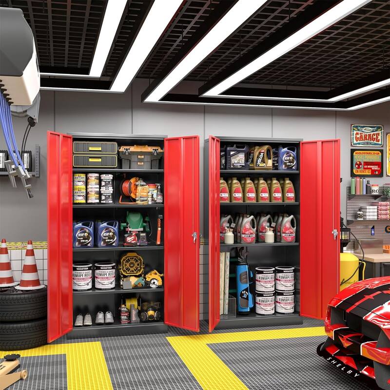 71'' H x 32'' W Metal Garage Storage Cabinet with Locking Doors and Adjustable Shelves