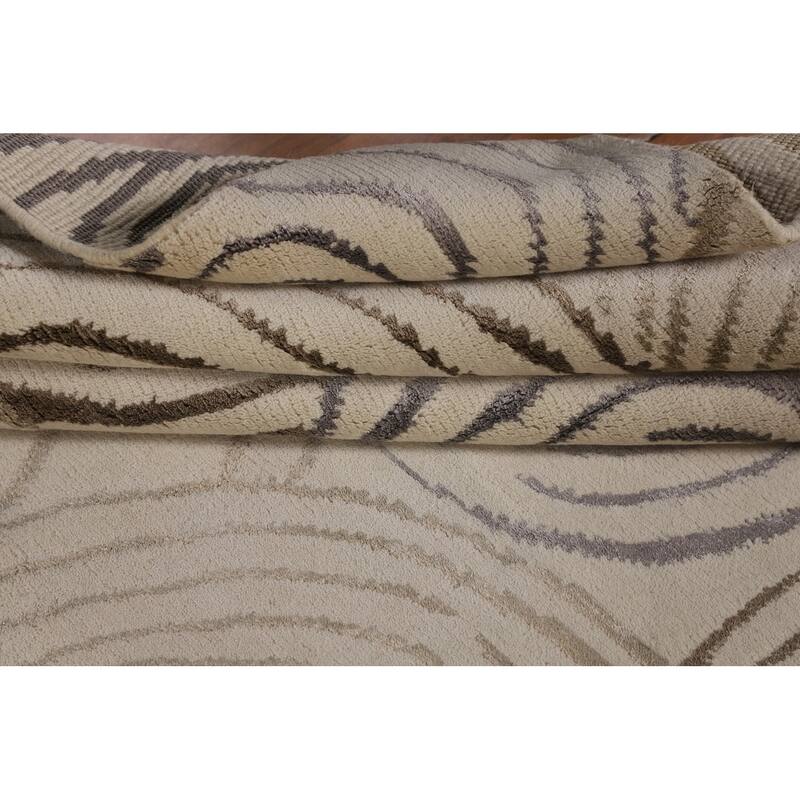 Beige Nepalese Modern Area Rug Handmade Wool Carpet - 6'0" x 8'7"